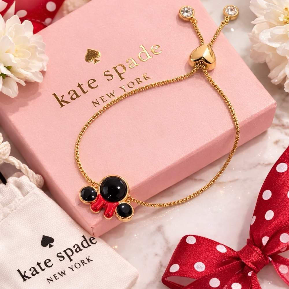 KATE SPADE NEW YORK MINNIE MOUSE SLIDE ADJUSTABLE BRACELET GOLD CZ DISNEY - Picture 4 of 7